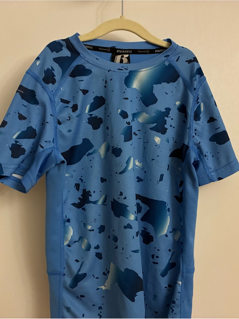Russell Athletic Light Blue Performance Tee with Navy Print